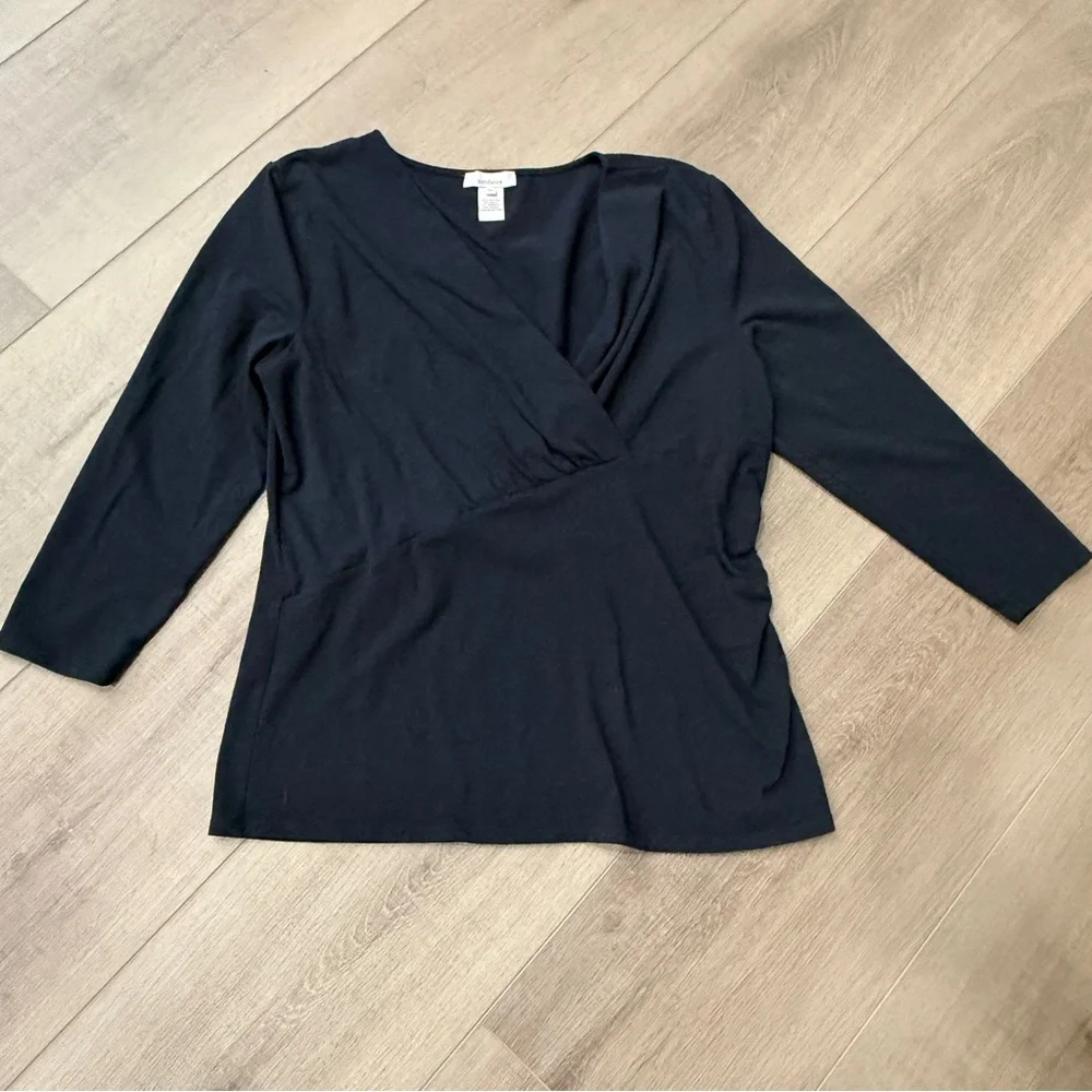 Sundance Women XL Black Cotton Crossover V Neck Black Top Stretchy Mob Wife Goth - Picture 6 of 6
